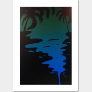 Blue Sunset Palm trees Posters and Art